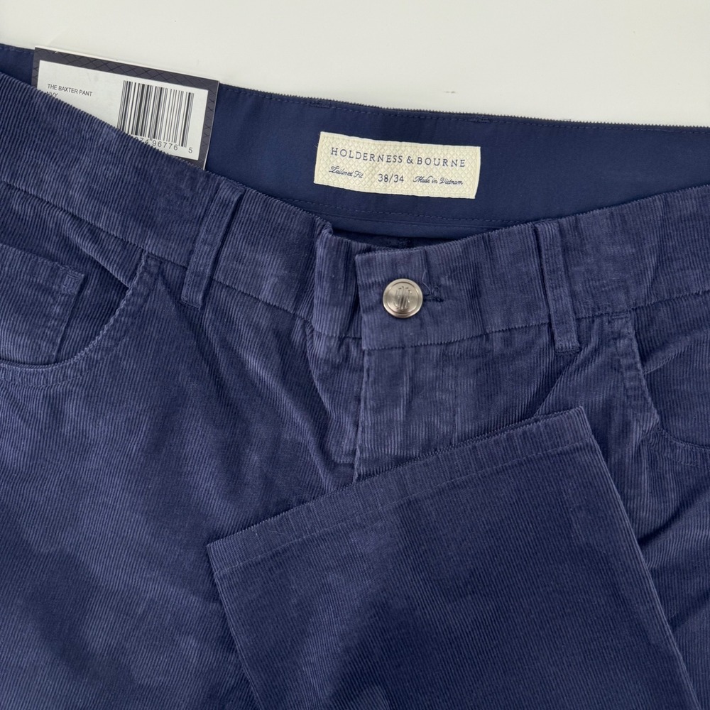 Holderness & Bourne Baxter Pant Mens 38/34 Navy Blue Corduroy Tailored Fit